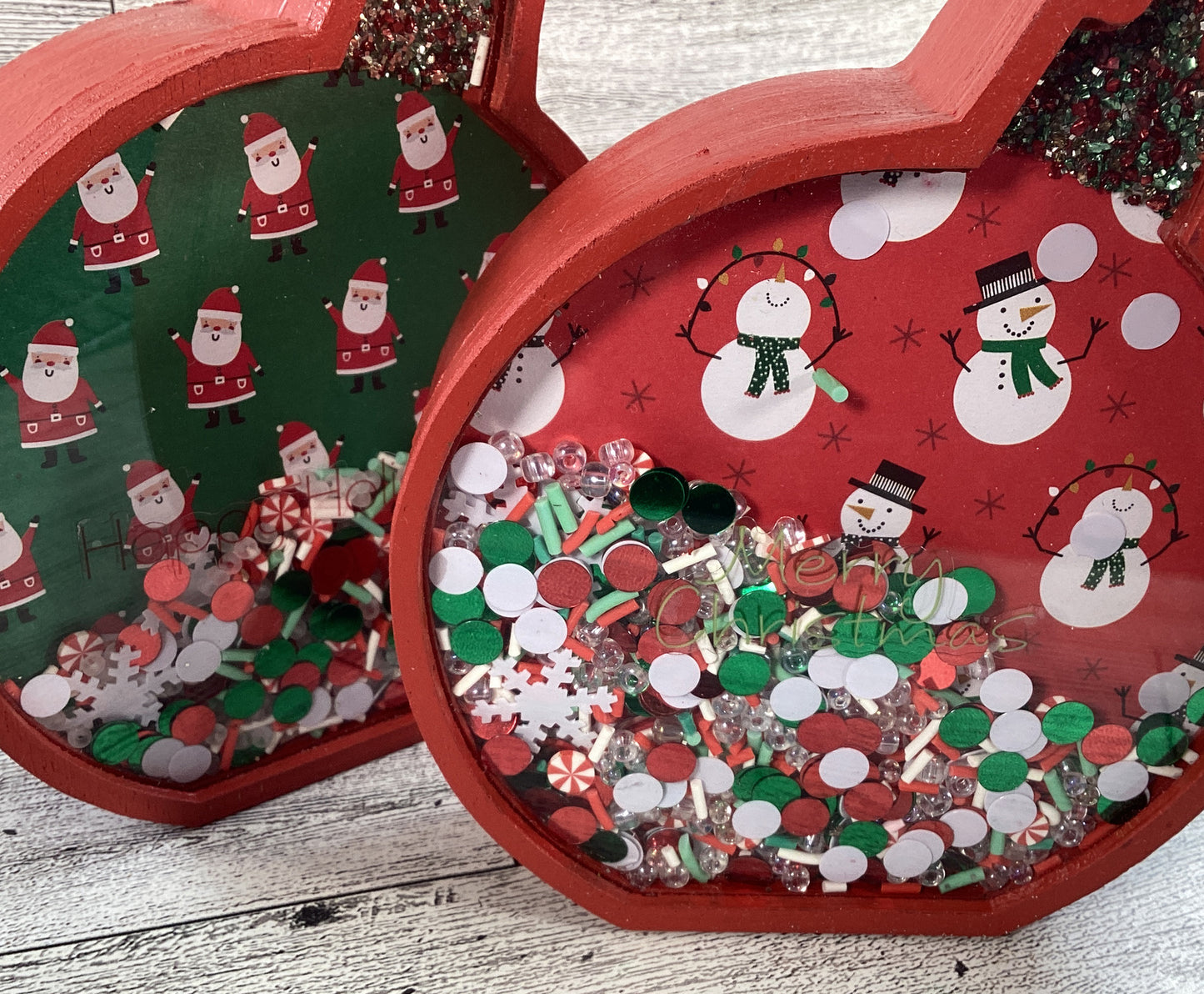 Christmas Decor -  Ornament Bulbs Chunky Wood Shaker Sitters 2pc Set