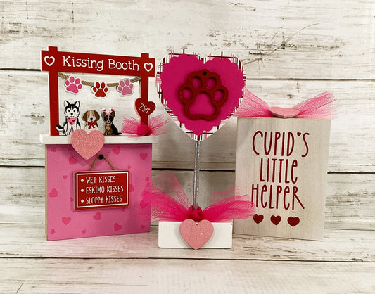 AGD Valentines Decor - Cupid Kissing Booth Paw Pup Dog Clover Booth 3pc