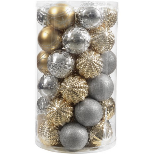 WM Christmas Decor - Assorted Gold Silver Plastic Ornament Bulbs 41pc Set