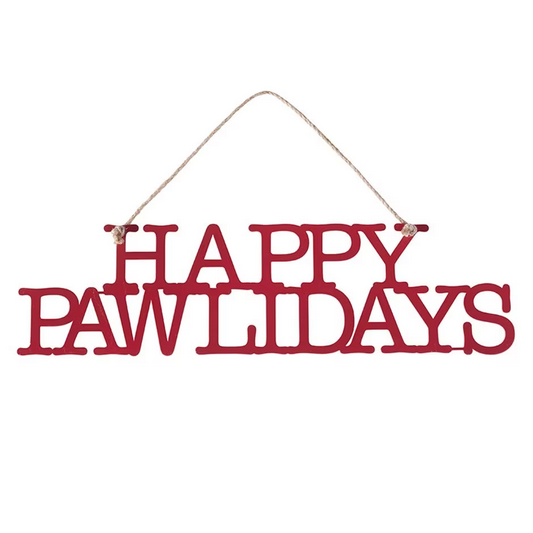 Lakeside Christmas Decor - Happy Howlidays Red Metal Wreath Wall Sign