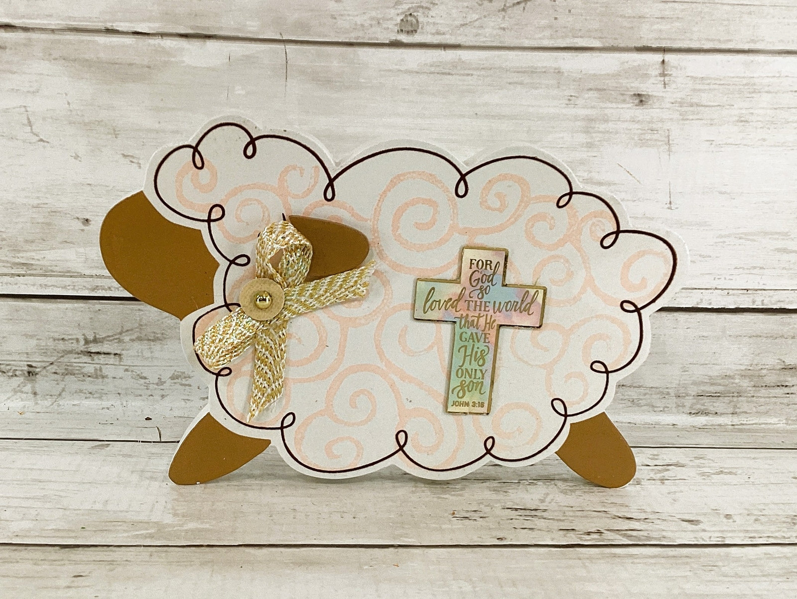 AGD Easter Decor - Chunky Wood Pink Lamb Sheep John 3:16