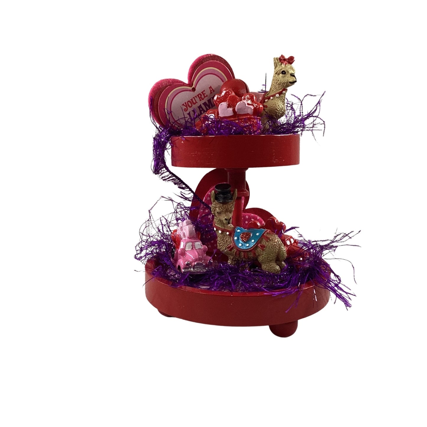 AGD Valentines Decor - Small Miniature Llama Tier Tray Complete Display