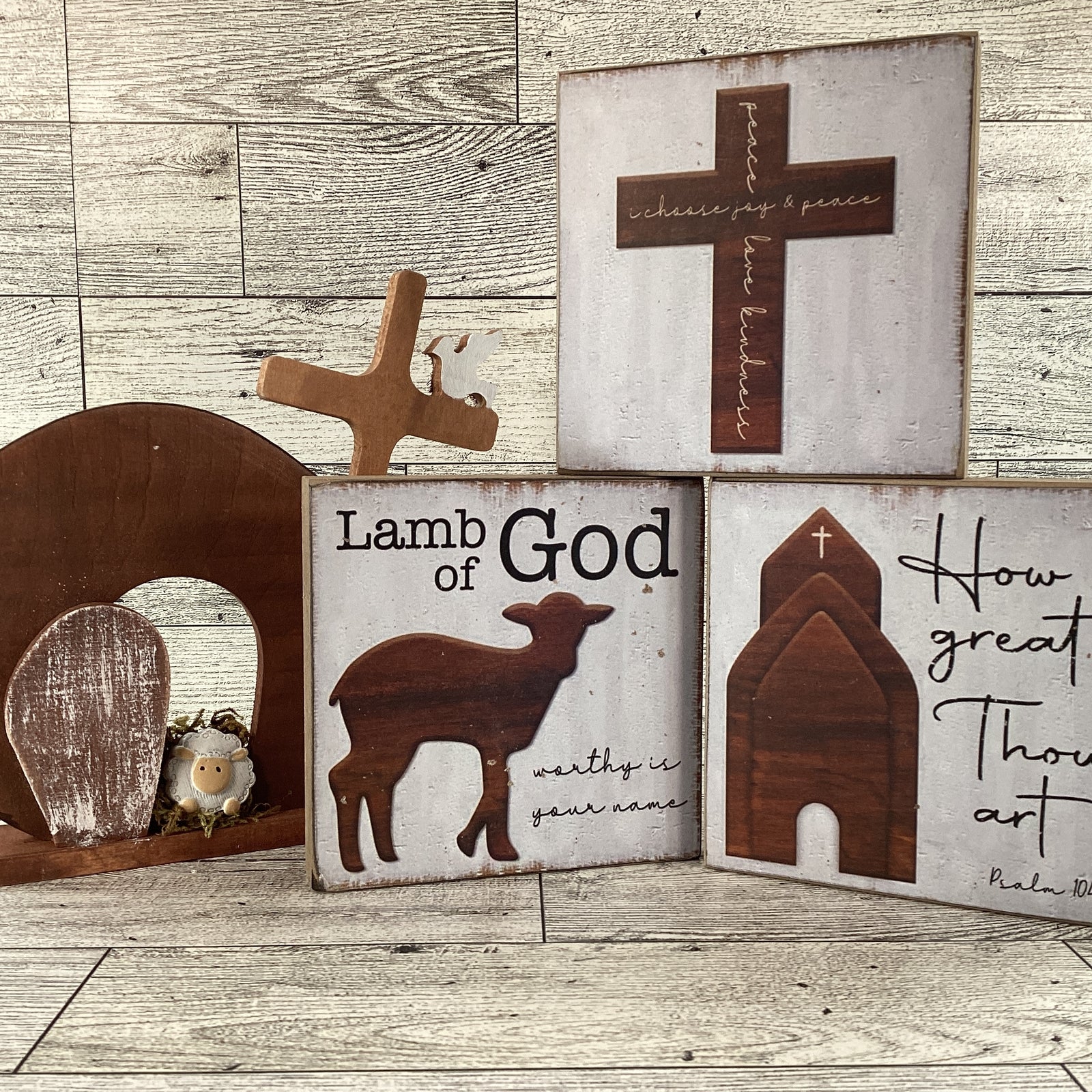AGD Easter Decor - Jesus Lamb Resurrection Tomb Scene 4pc Set