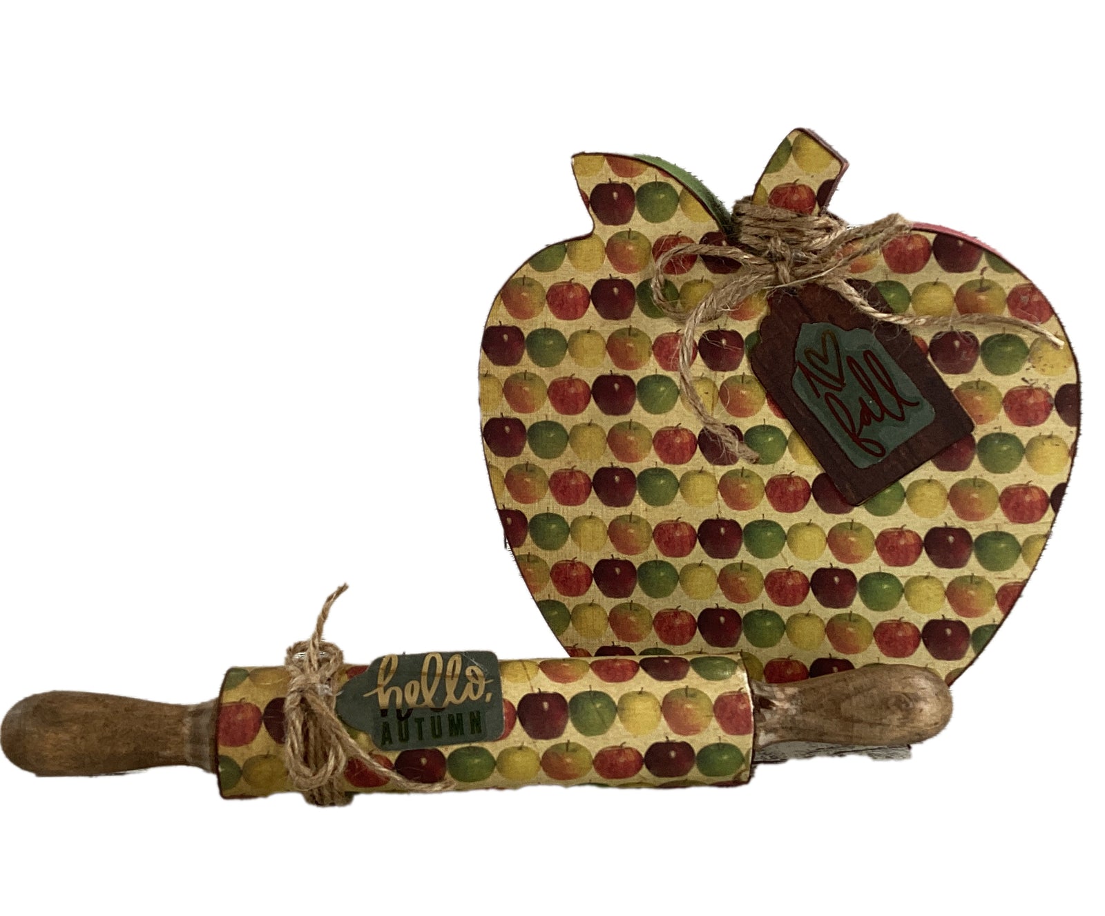 AGD Fall Decor - Chunky Wood Apple Sitter Rolling Pin 2pc Set