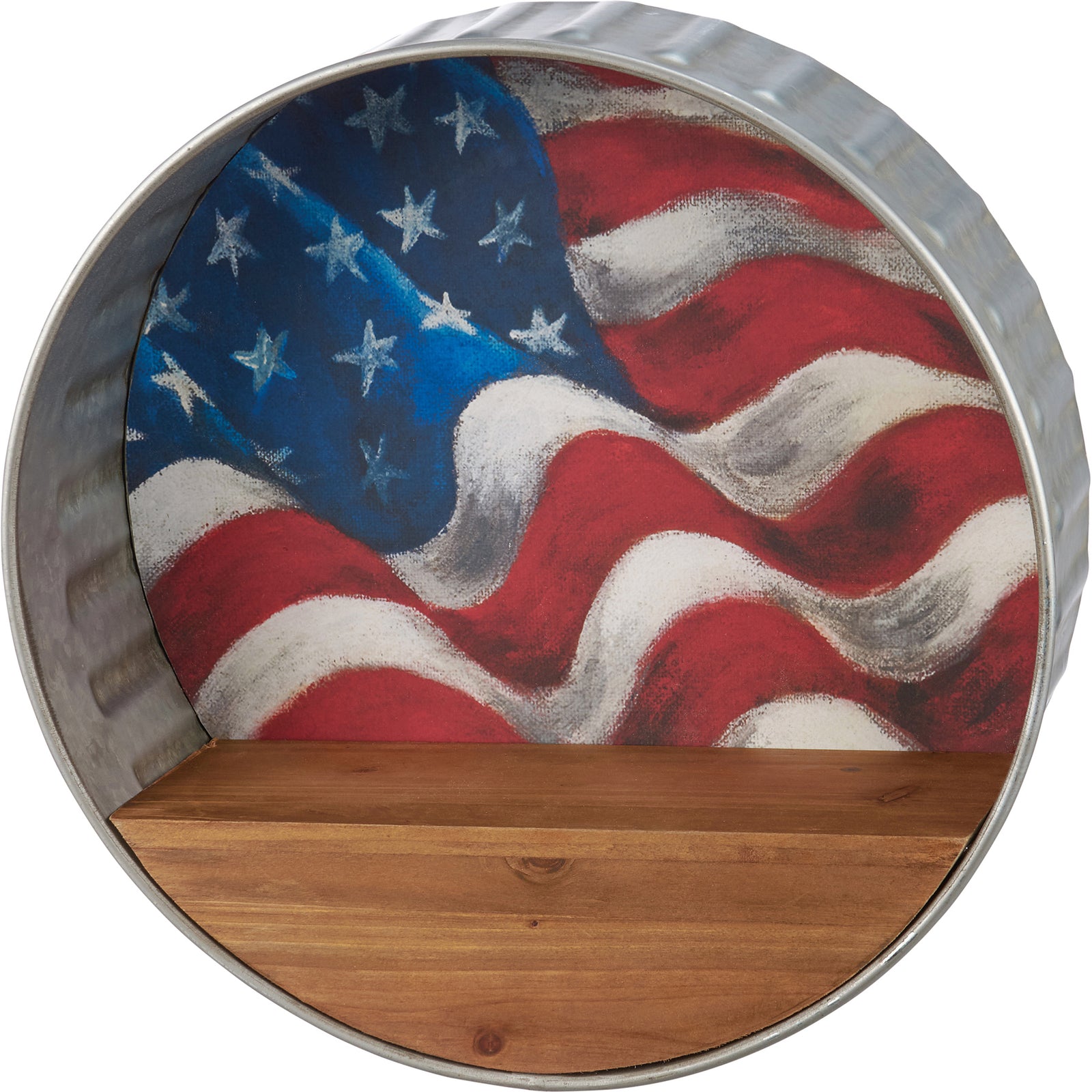 PBK Patriotic Home Decor - American Flag Metal Round Wall Shelf