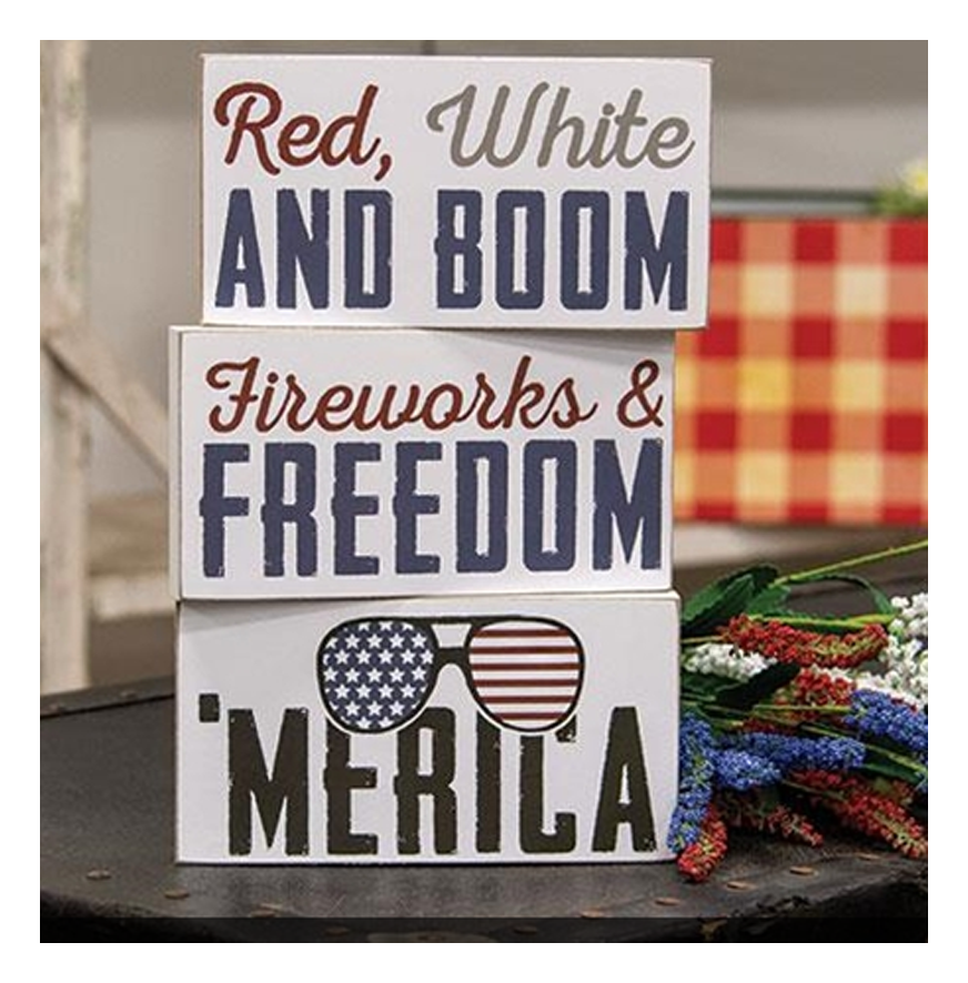 CWI Patriotic Decor - 'Merica Fireworks Boom Signs 3pc