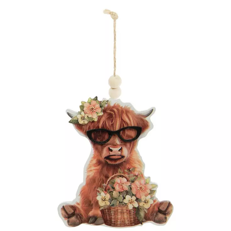 HL Spring Decor - Flower & Carrot Highland Cow Ornaments 2pc