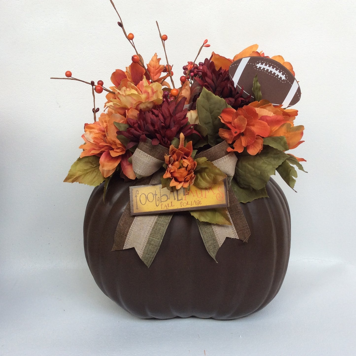 AGD Fall Decor - Football Mums Pumpkin Filled Artificial Floral Display