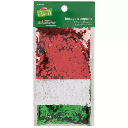 HL Christmas Craft Supply  - Red White Green Hexagon Glitter Sequin