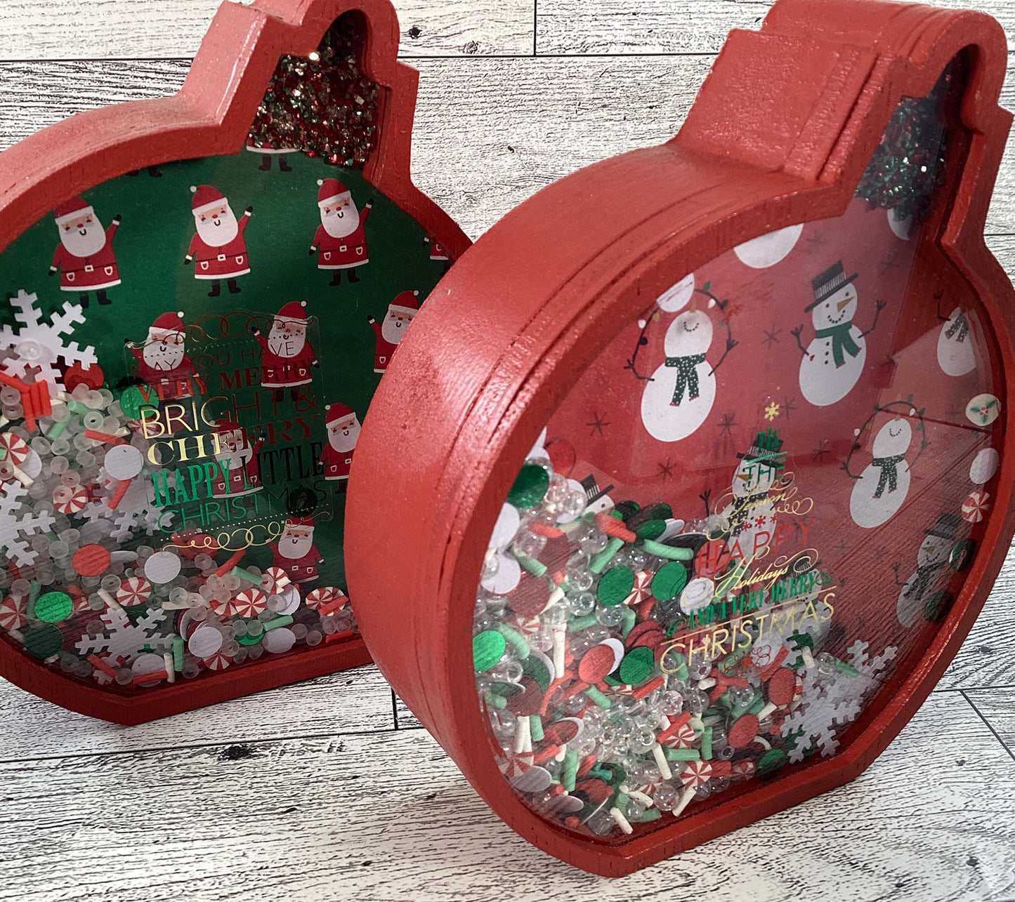 Christmas Decor -  Ornament Bulbs Chunky Wood Shaker Sitters 2pc Set