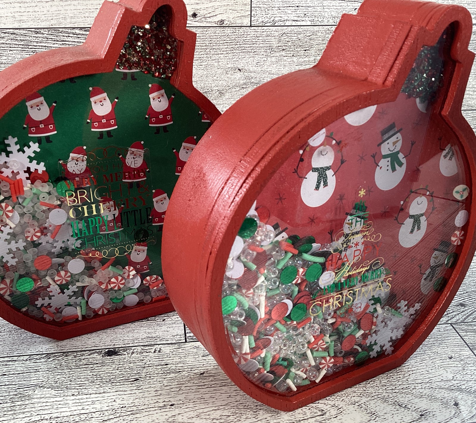 Christmas Decor -  Ornament Bulbs Chunky Wood Shaker Sitters 2pc Set