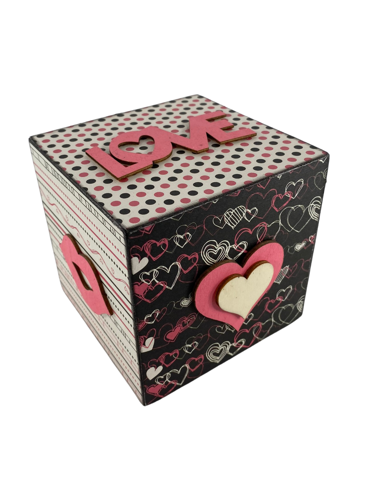 AGD Valentines Decor - Pink White Black Love Heart Icons Wood Block