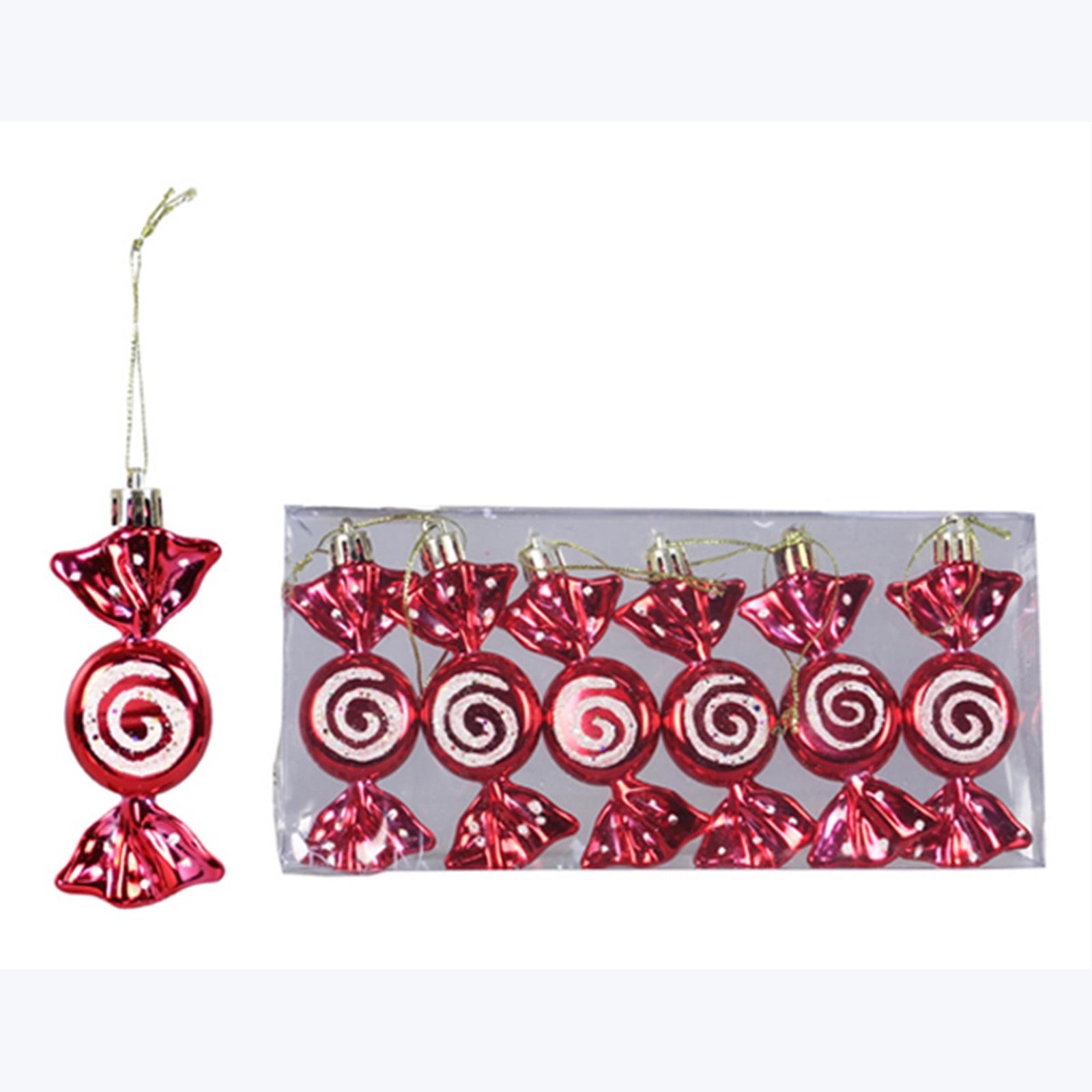 YI Christmas Decor - Plastic Whimsy Red White Candy Ornament 6pc Set