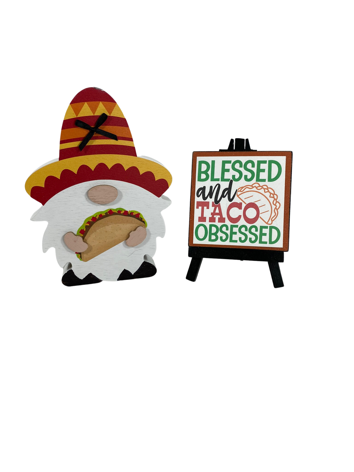 AGD Cinco De Mayo Decor -Taco Easel Chunky Gnome Tier Tray 2pc