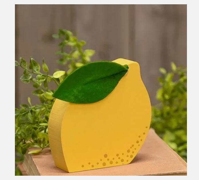 CWI Summer Decor - Chunky Wood Lemon Sitter Tier Tray