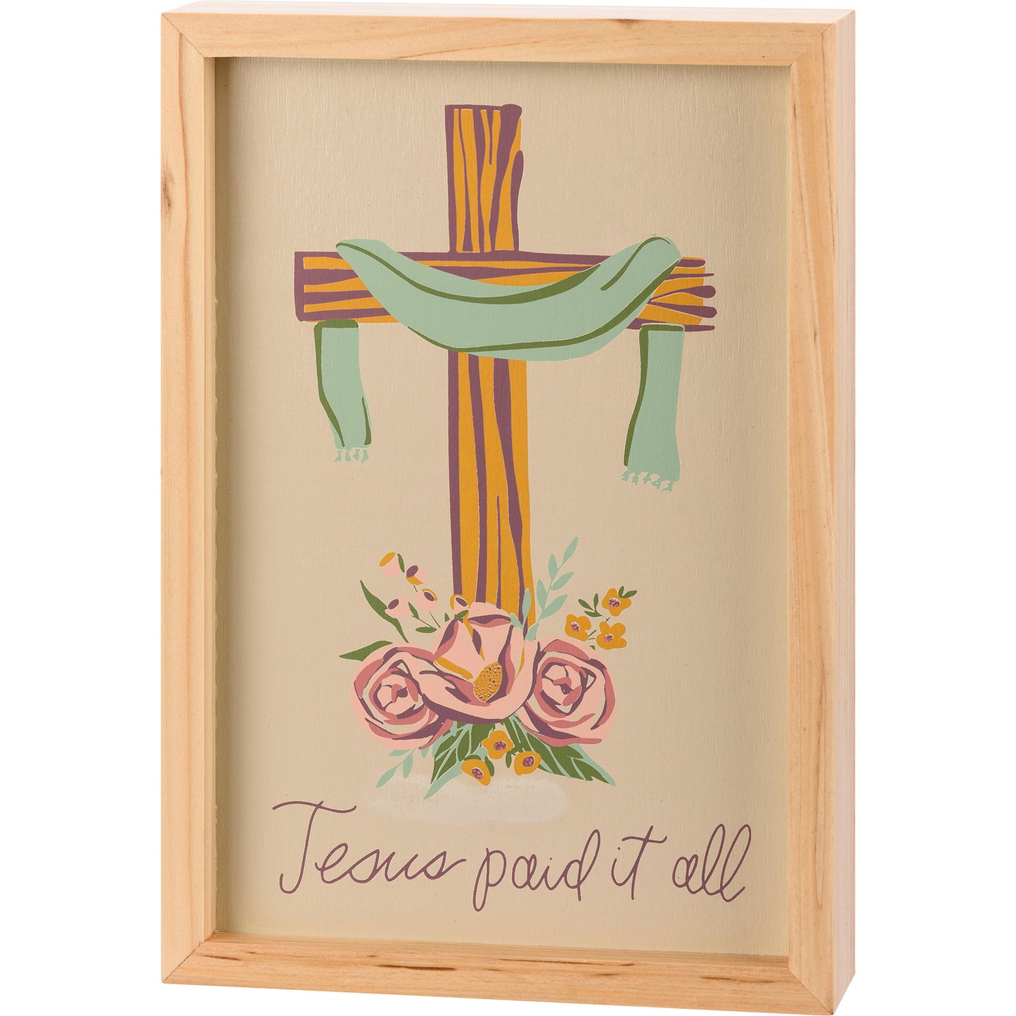 PBK Easter Decor - Jesus Paid It All Cross Wood Block Sign