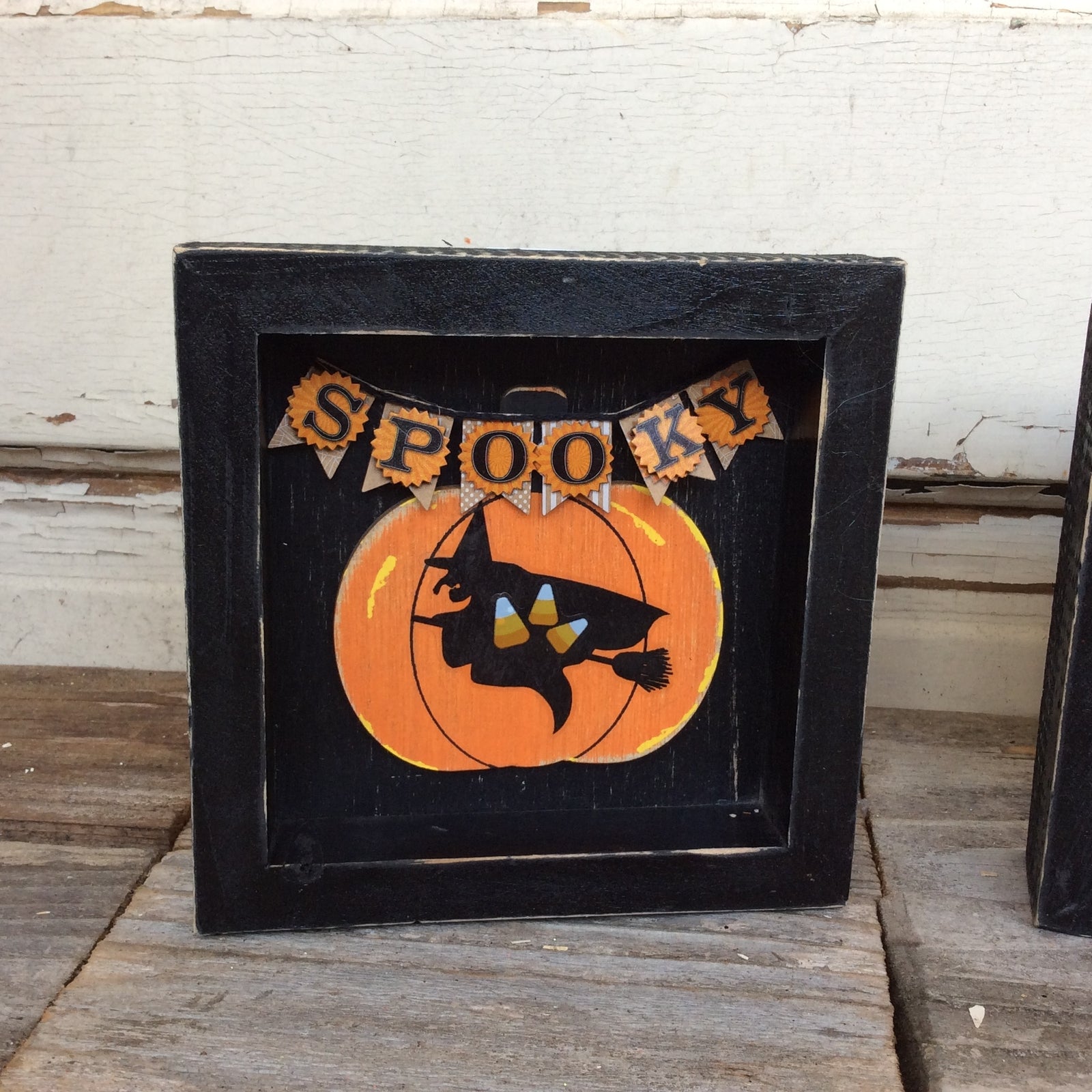 AGD Halloween Decor - Creepy Cat Spooky Witch Box Signs 2pc.