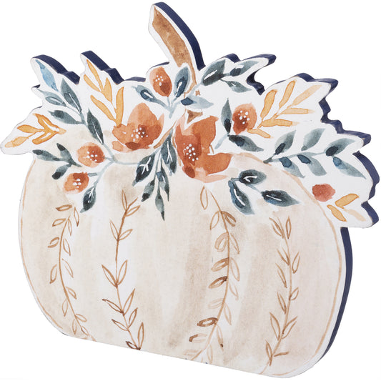 PBK Fall Decor - Water Color Floral Pumpkin Easel Back Sign