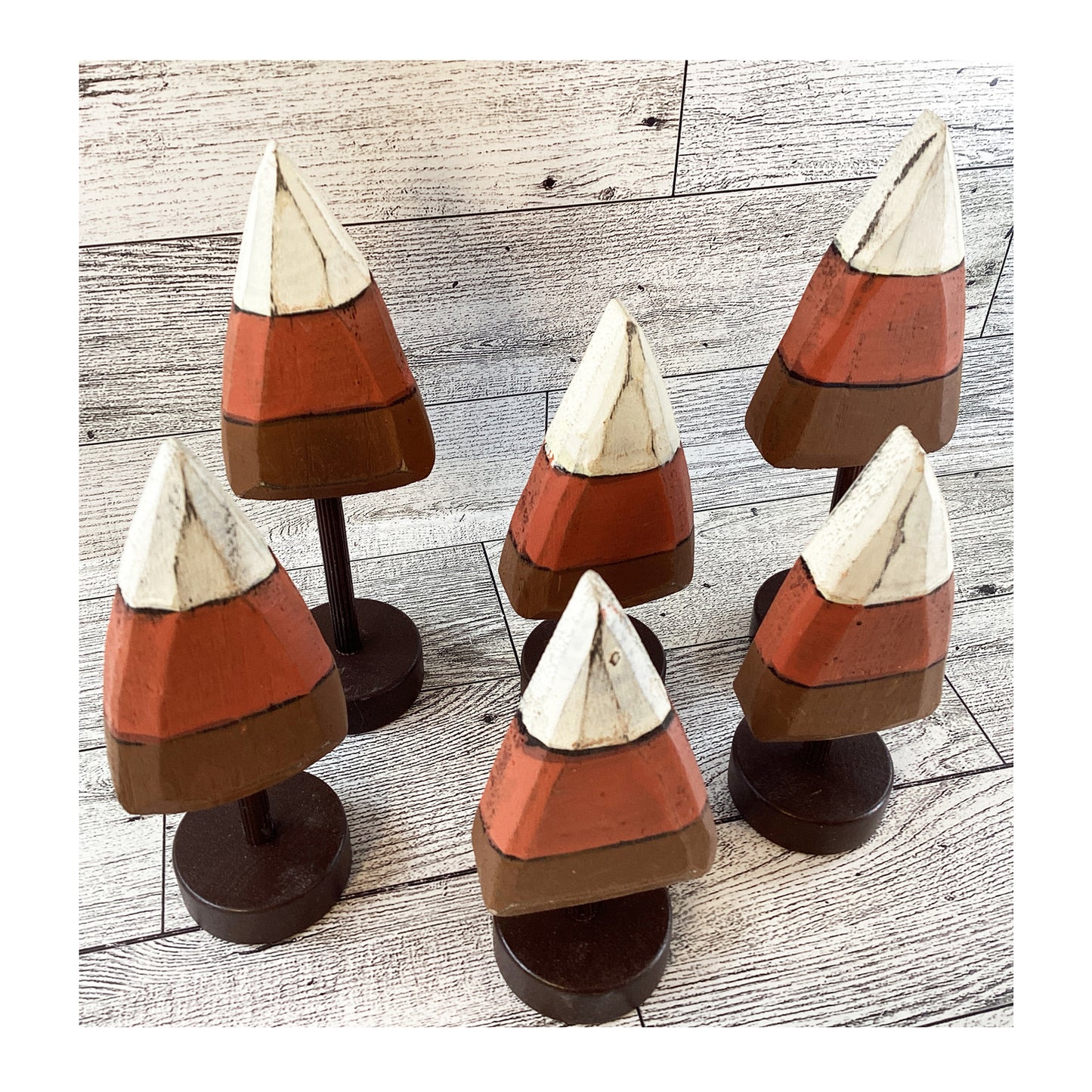 AGD Fall Decor - Small Wood Prim Candy Corn Trees 6pc Set