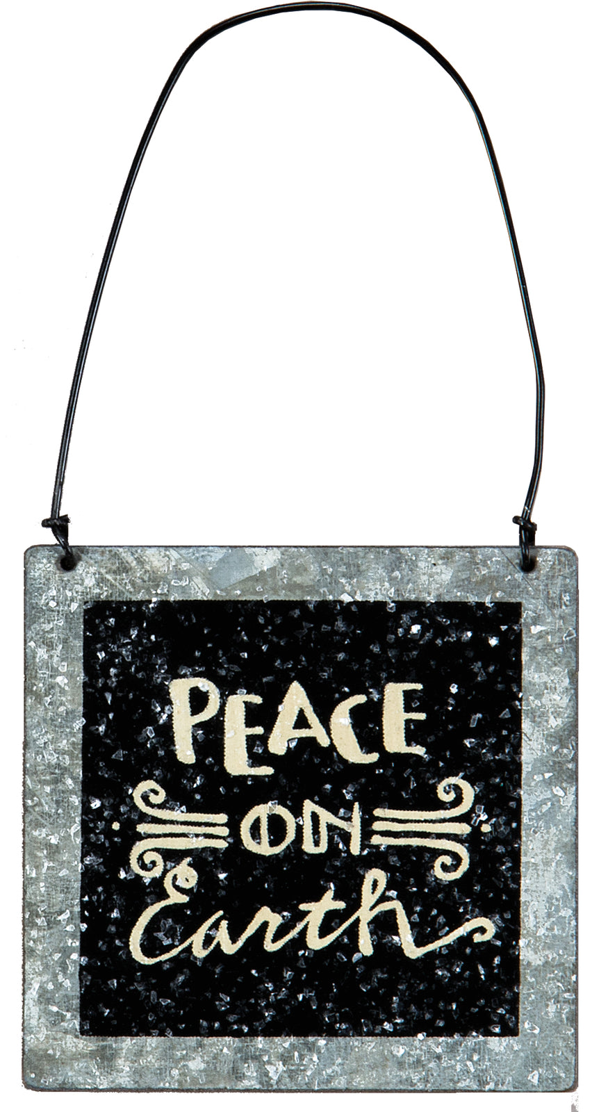 PBK Christmas Decor - Peace on Earth Black Silver Tin Ornament