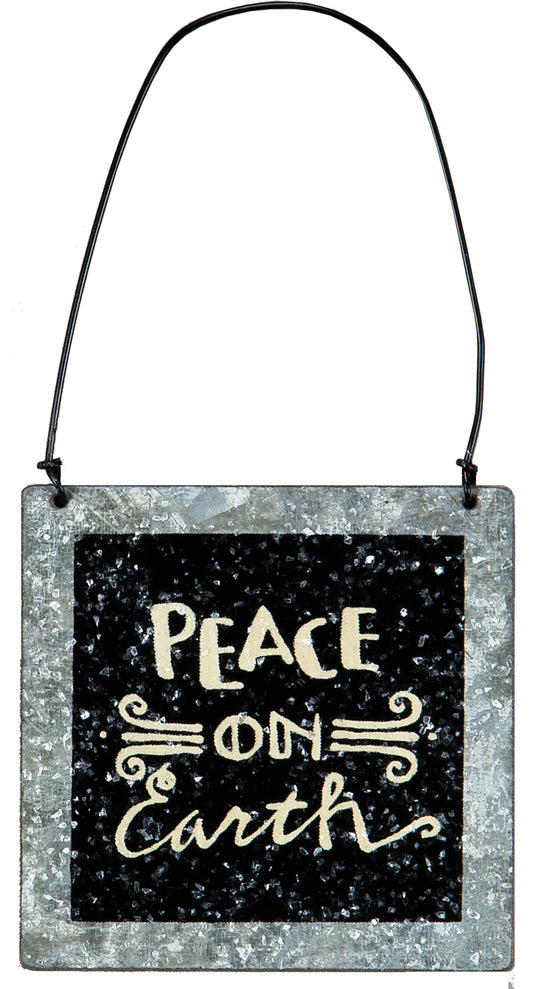 PBK Christmas Decor - Peace on Earth Black Silver Tin Ornament