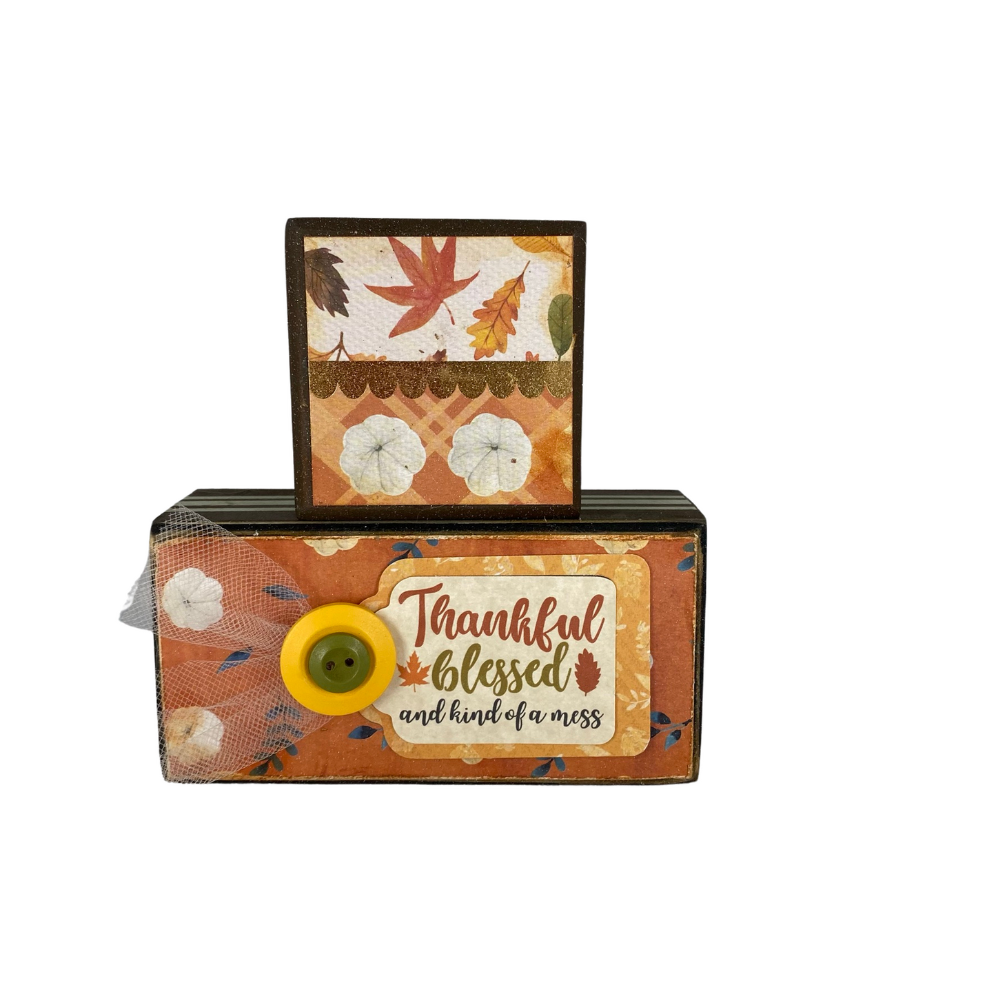 AGD Fall Decor - Blessed Pumpkin Spice Reversible Wood Stacking Blocks 2pc