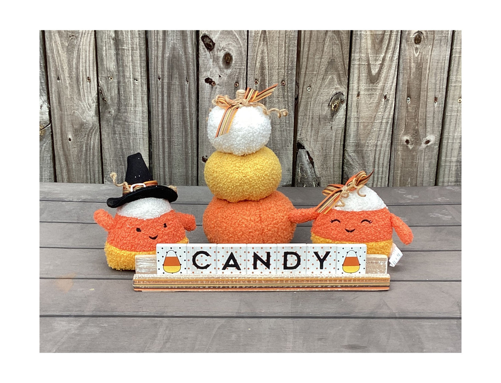 AGD Halloween Decor - Plush Chenille Candy Corn Stacking Pumpkin 4pc