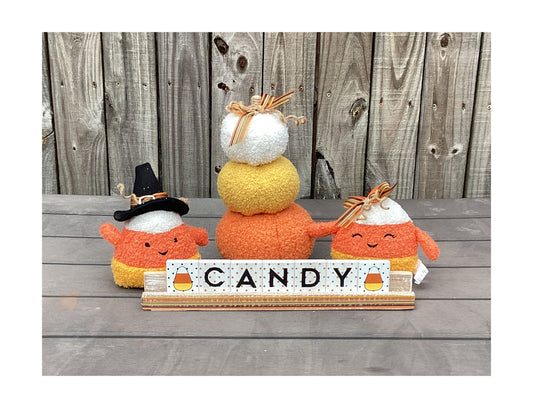 AGD Halloween Decor - Plush Chenille Candy Corn Stacking Pumpkin 4pc