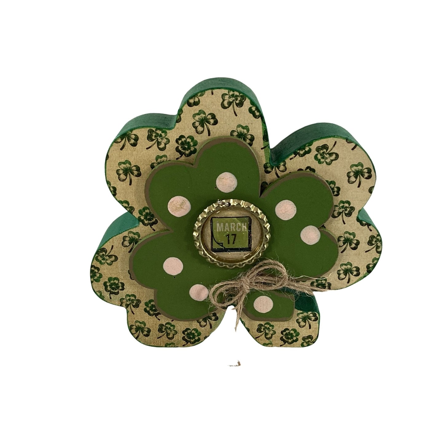 AGD Saint Patrick Decor - March 17th Chunky Wood Shamrock Sitter