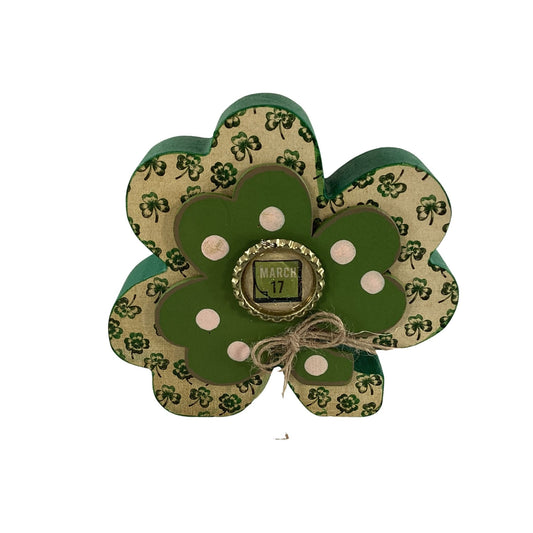AGD Saint Patrick Decor - March 17th Chunky Wood Shamrock Sitter