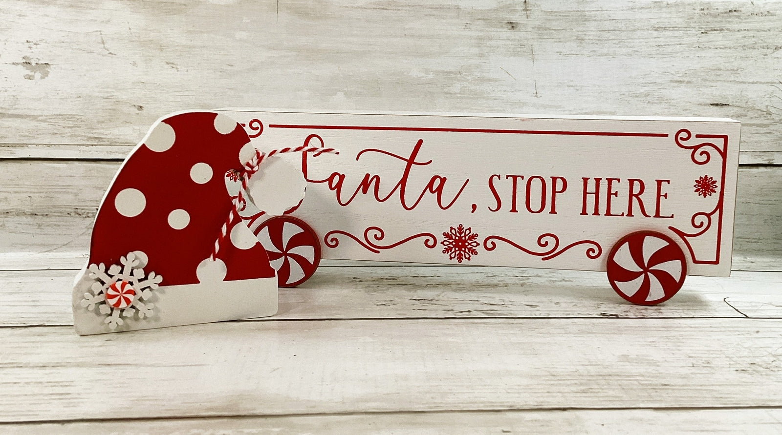 AGD Christmas Decor - Red White Candy Santa Hat  Stop Here Signs 2pc