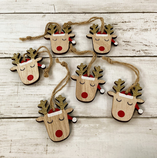 HL Christmas Craft Supply - Reindeer Flat-back Wood Embellishments 6pc