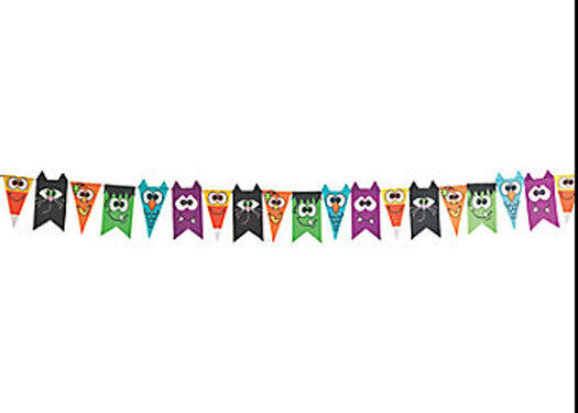 FE-OTC Halloween Felt Fabric Garland - Cute Friendly Face Characters 6 ft. long