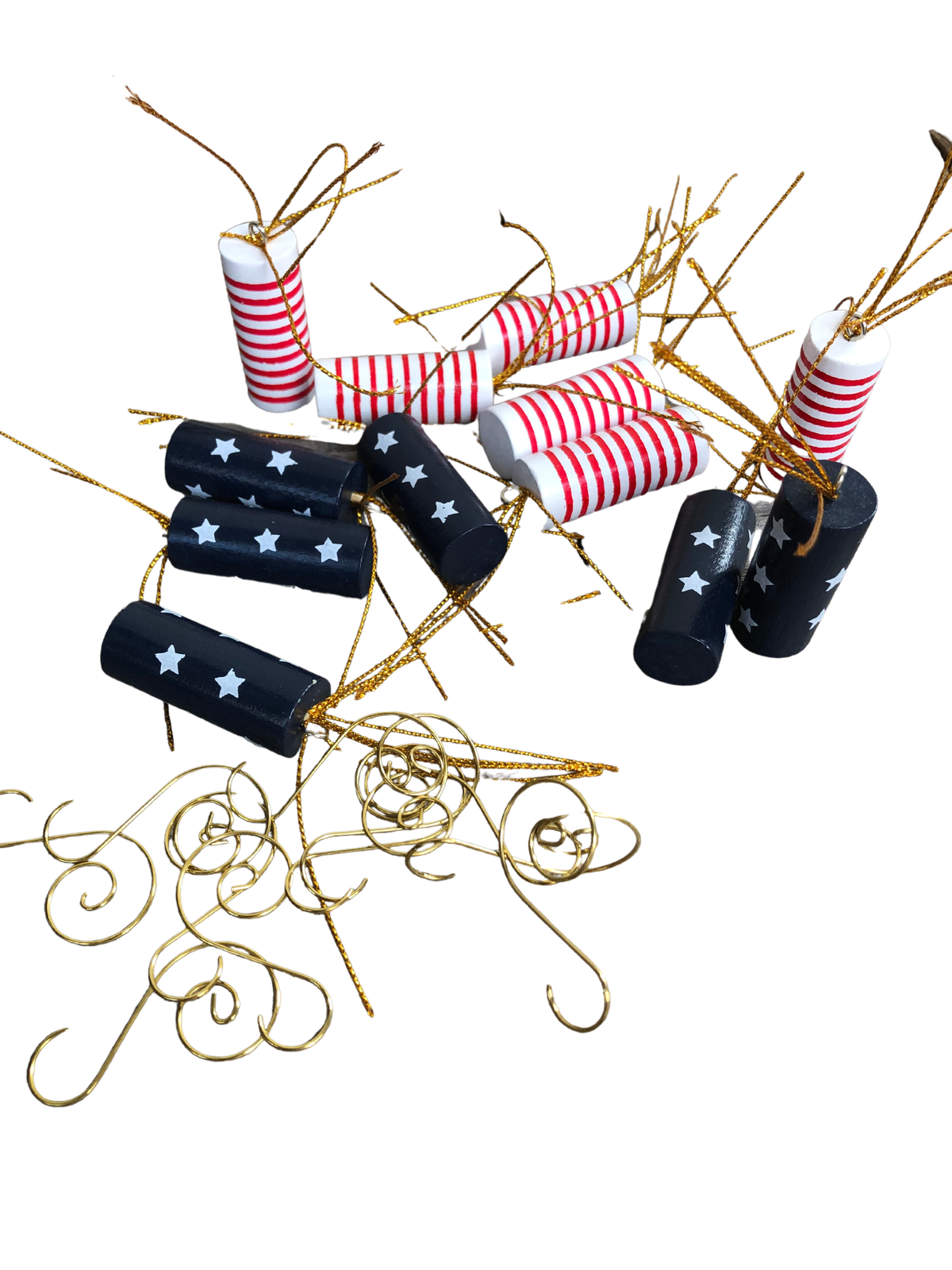 AGD Patriotic Decor  Wood Stars and Stripes Small Firecracker Ornaments 12pc Set