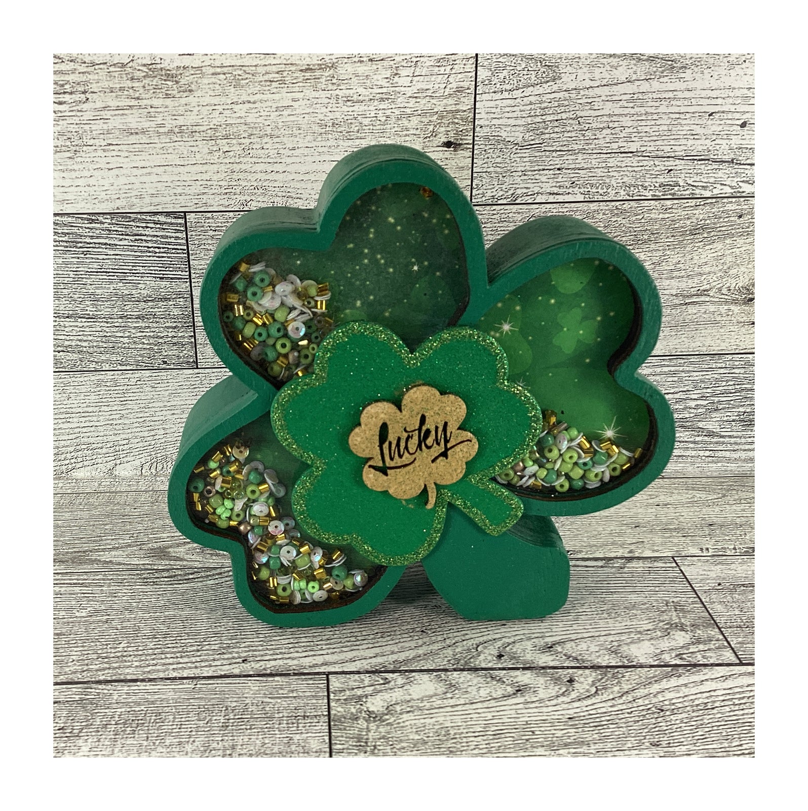 AGD Saint Patrick Decor - Irish Shamrock Chunky Wood Shaker Sitter
