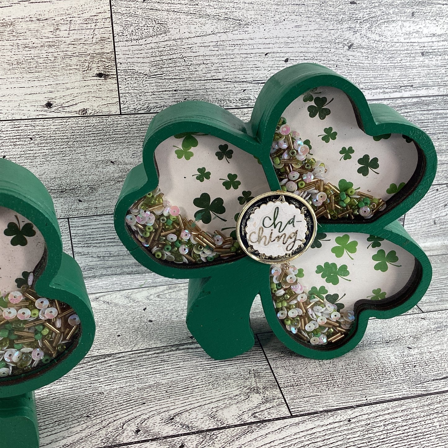 AGD St Patrick Decor -  Shamrock Chunky Wood Shaker Sitter 2pc