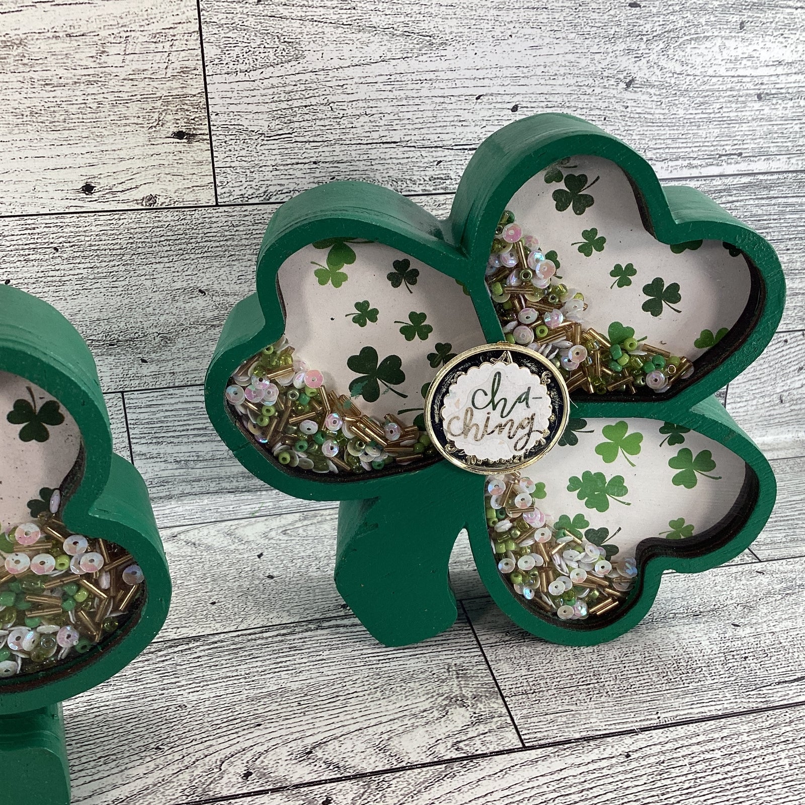 AGD St Patrick Decor -  Shamrock Chunky Wood Shaker Sitter 2pc