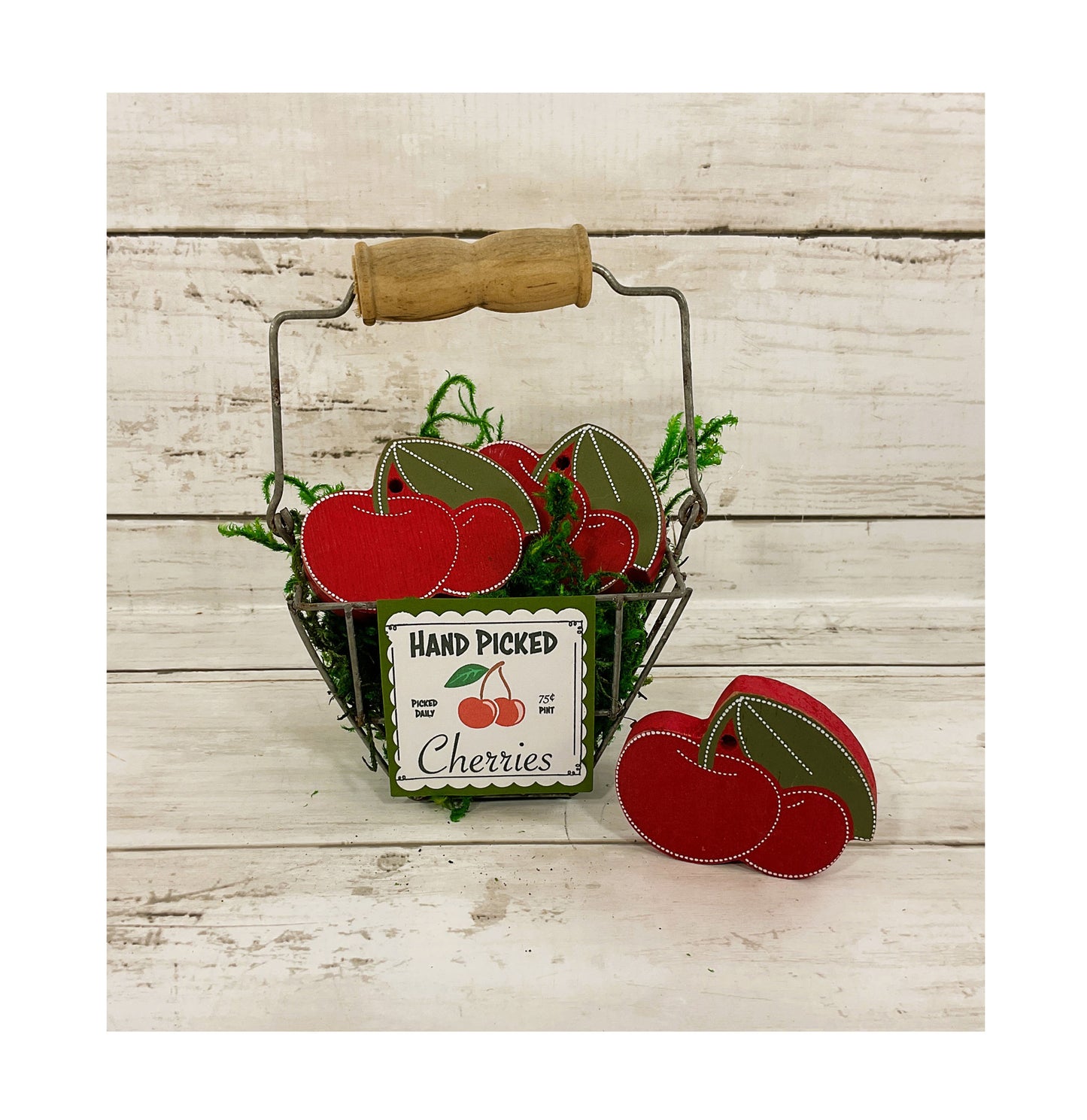 AGD Summer Decor - Hand Pick Cherries Basket Wood Cherry 4pc Set