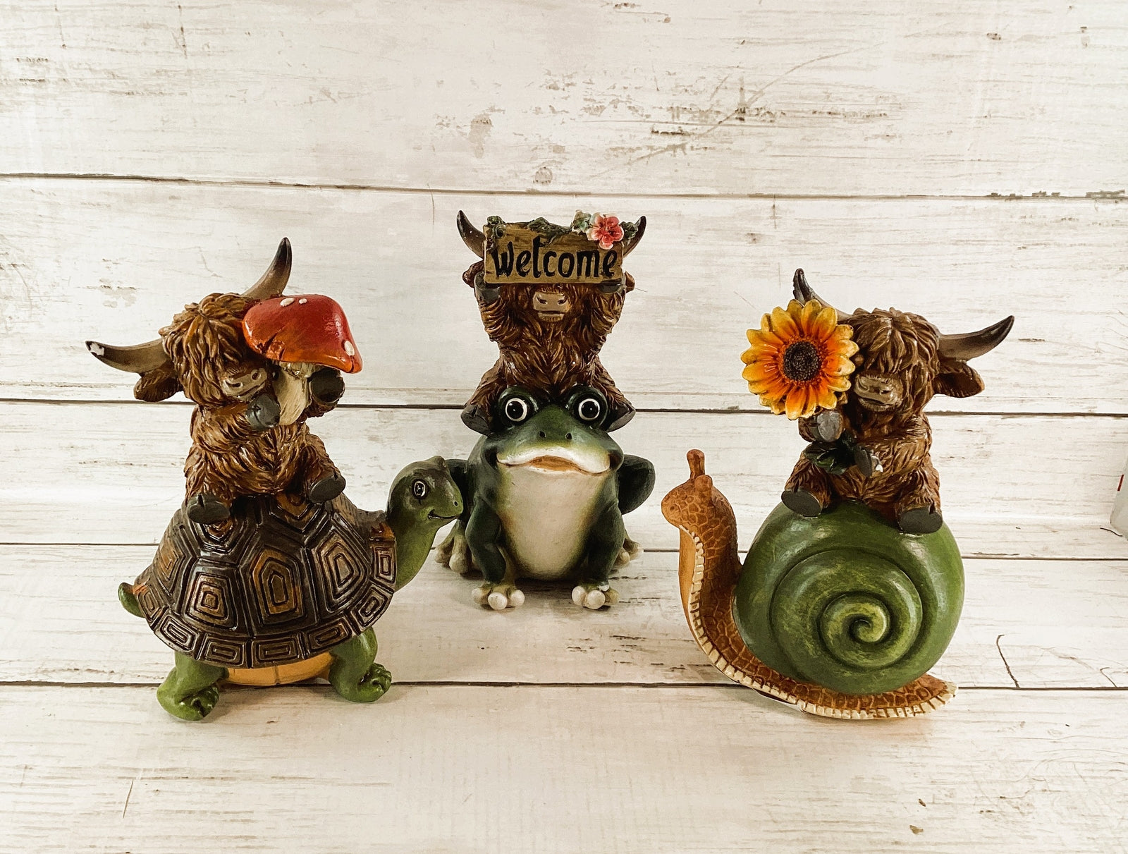 Gerson Spring Decor - Garden Friends Highland Cow Figurine 3pc