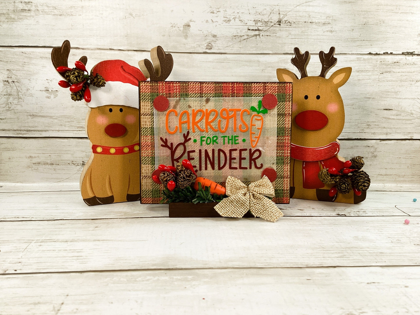 AGD Christmas Decor - Carrots for Reindeer Chunky Wood Sitters Sign 3pc