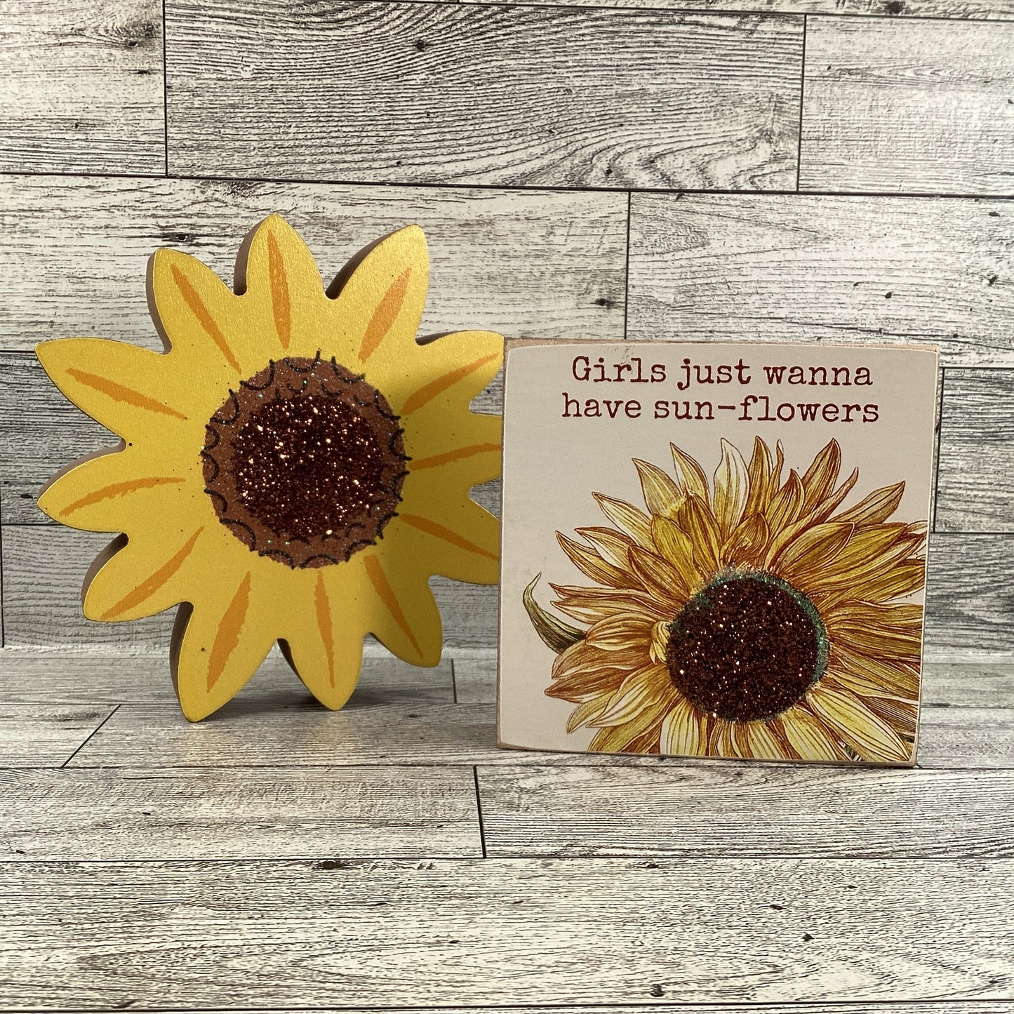 AGD Summer Decor - Girls Just Wanna Have Sunflower Chunky Wood 2pc Set