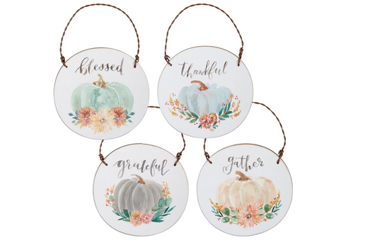 PBK Fall Decor - Watercolor Pumpkin Thankful Blessed Ornaments 4pc