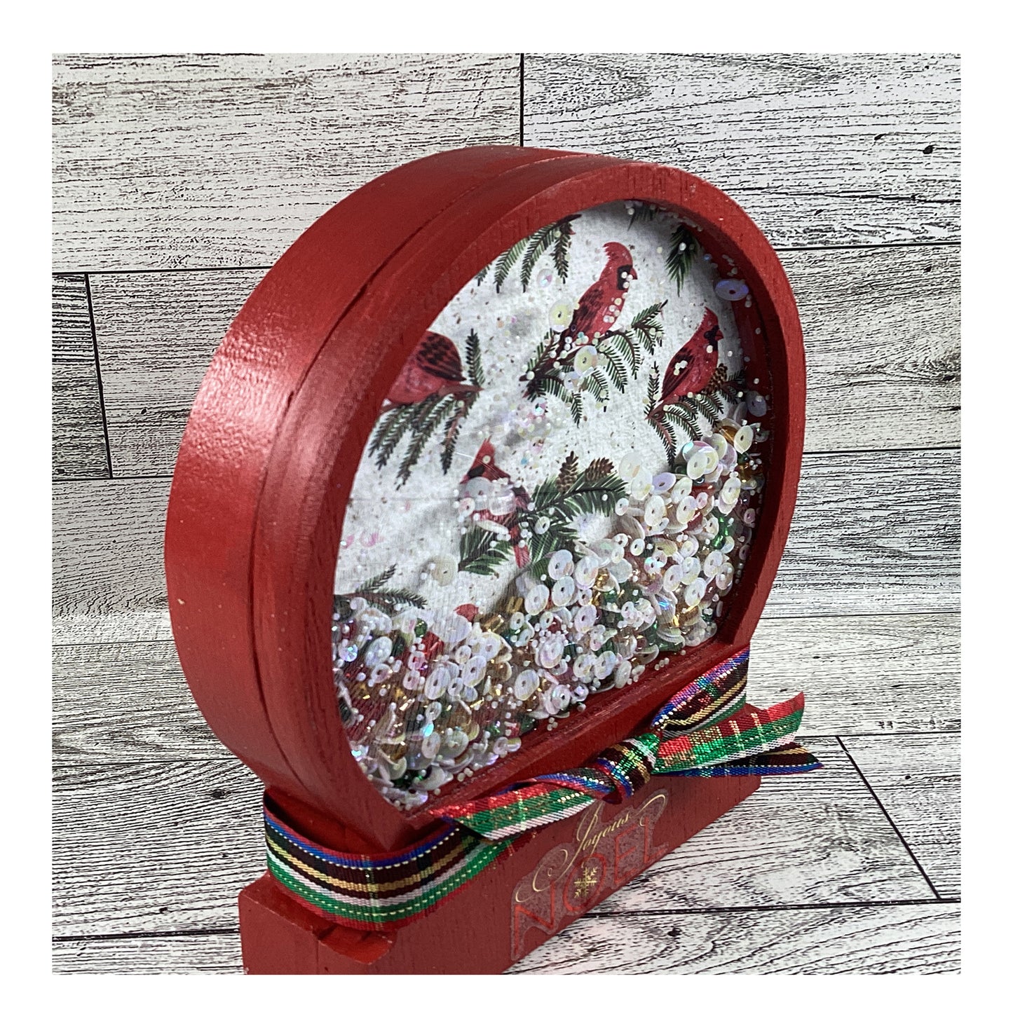 AGD Christmas Decor - Red Cardinal Noel Snow Globe Chunky Wood Shaker