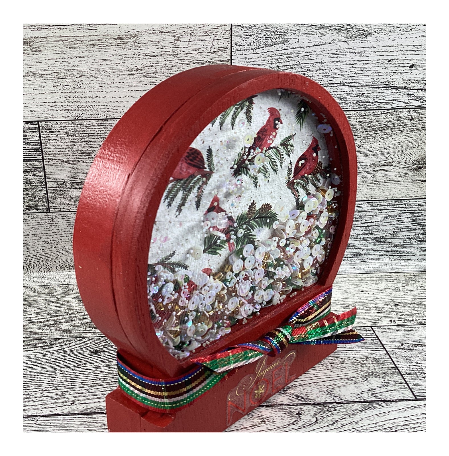 AGD Christmas Decor - Red Cardinal Noel Snow Globe Chunky Wood Shaker