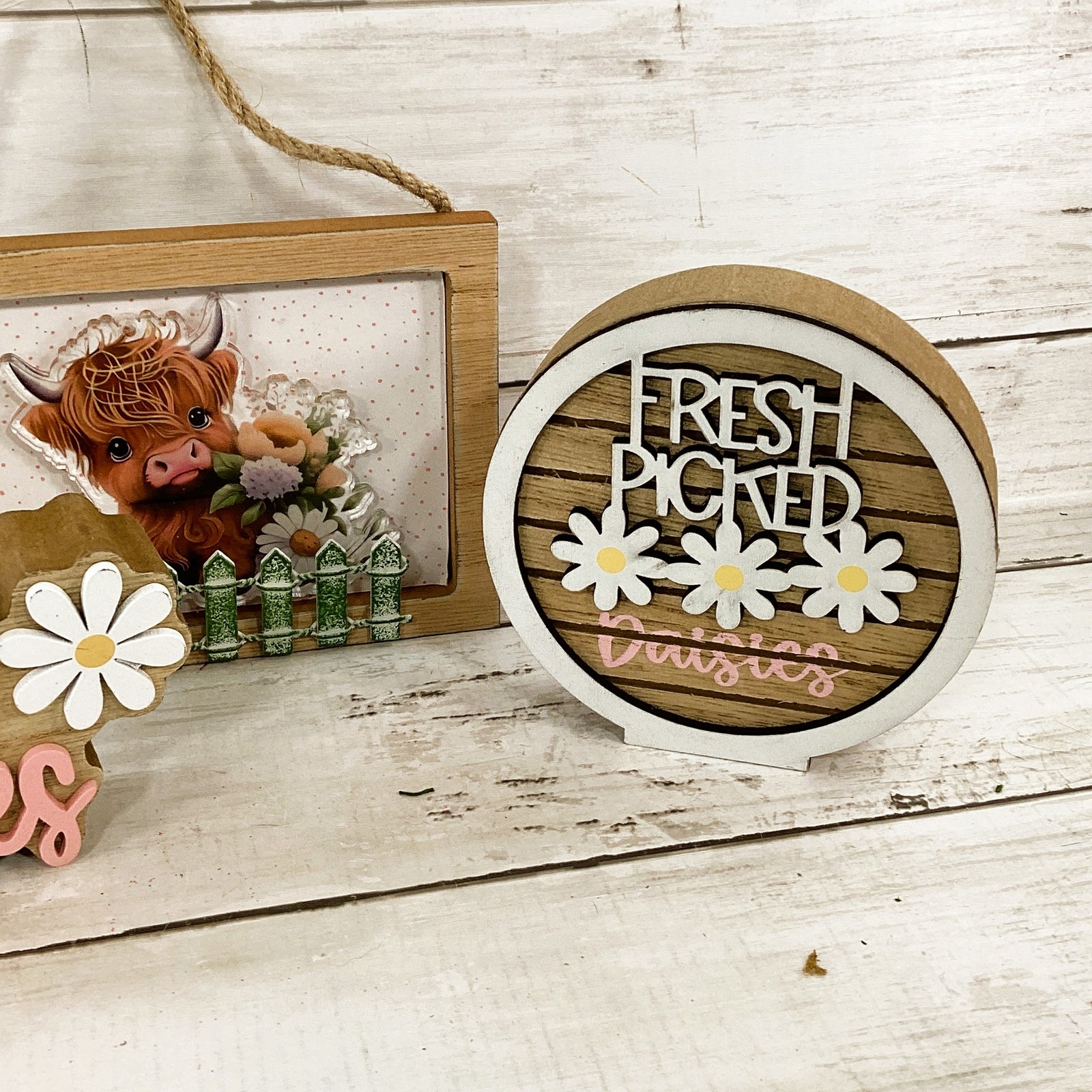 AGD Spring Decor - Daisy Sunshine Highland Cow Tier Tray Decor 3pc