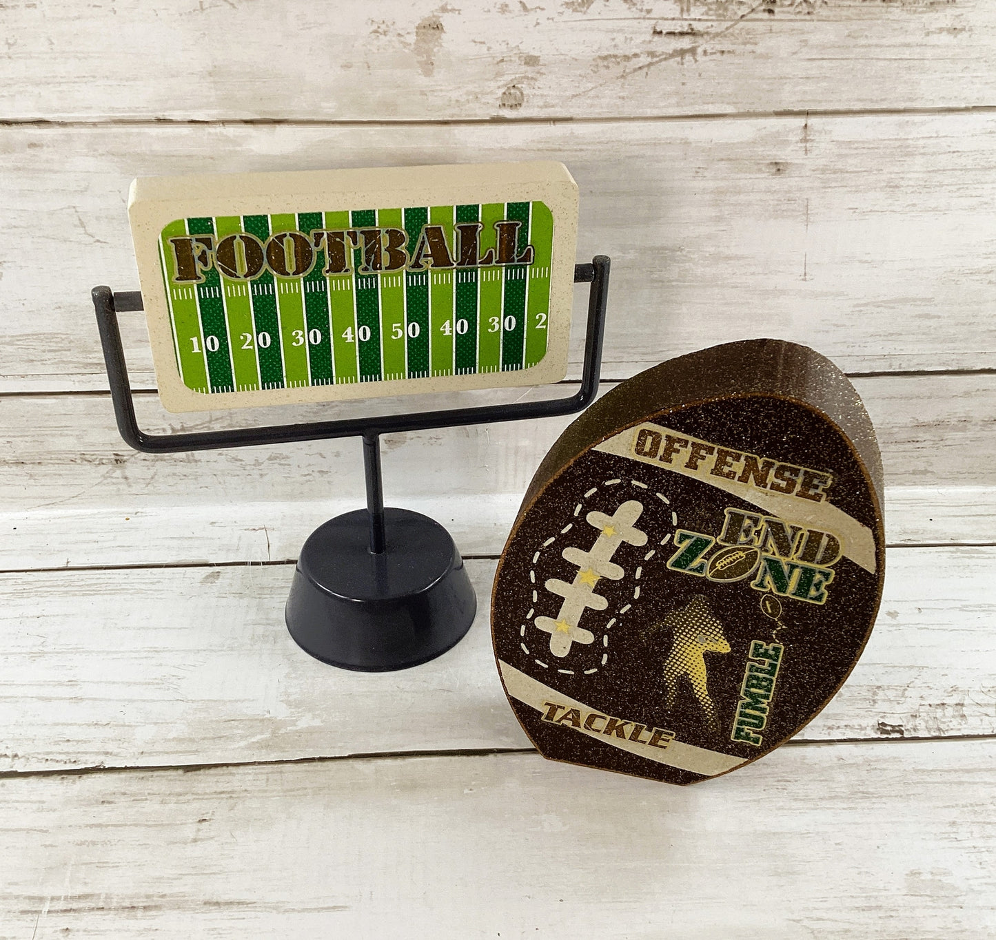 AGD Fall Decor - Football Touchdown Reversible End Zone Sign Tier Tray 2pc Set