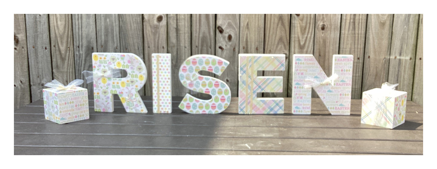AGD Easter Decor - Chunky Wood RISEN Letter Word Tabletop Display