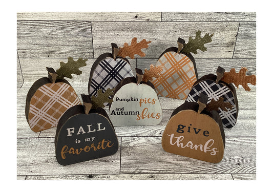 Fall Decor - Small Wood Watercolor Plaid Pumpkins Tier Tray 9pc Set