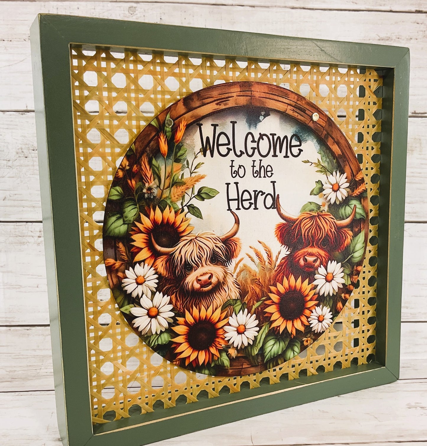 AGD Spring Decor - Welcome Head Sunflower Daisy Highland Cow Box Sign
