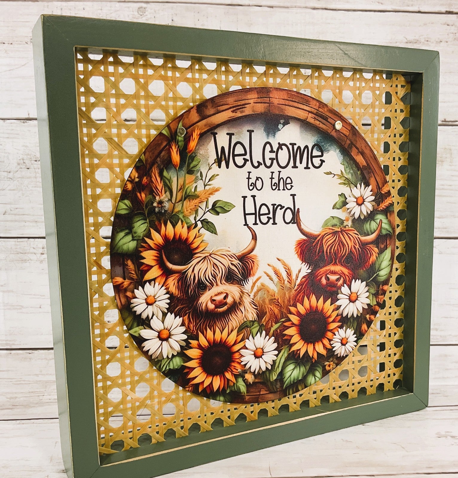 AGD Spring Decor - Welcome Head Sunflower Daisy Highland Cow Box Sign